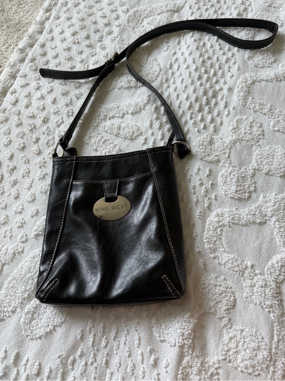 Nine West Leather Crossbody with Silver Logo Plate